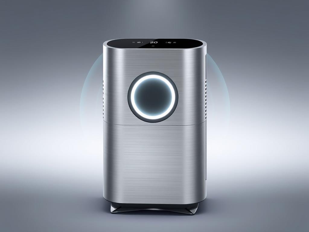 A sleek and modern Fizzy Offers air purifier design, featuring a minimalist cylindrical body with a brushed metallic finish. The front panel showcases a large, circular air intake vent surrounded by a subtle ring of soft LED lighting. The top portion houses a discreet control panel with touch-sensitive buttons, while the sides feature strategically placed exhaust vents to ensure efficient air circulation. The device is positioned on a sturdy, tapered base that adds a sense of stability and elegance. Soft, directional lighting subtly illuminates the purifier, creating a captivating and futuristic visual appeal. The overall design exudes a harmonious blend of functionality and aesthetic sophistication. A sleek and modern Fizzy Offers air purifier design, featuring a minimalist cylindrical body with a brushed metallic finish. The front panel showcases a large, circular air intake vent surrounded by a subtle ring of soft LED lighting. The top portion houses a discreet control panel with touch-sensitive buttons, while the sides feature strategically placed exhaust vents to ensure efficient air circulation. The device is positioned on a sturdy, tapered base that adds a sense of stability and elegance. Soft, directional lighting subtly illuminates the purifier, creating a captivating and futuristic visual appeal. The overall design exudes a harmonious blend of functionality and aesthetic sophistication.