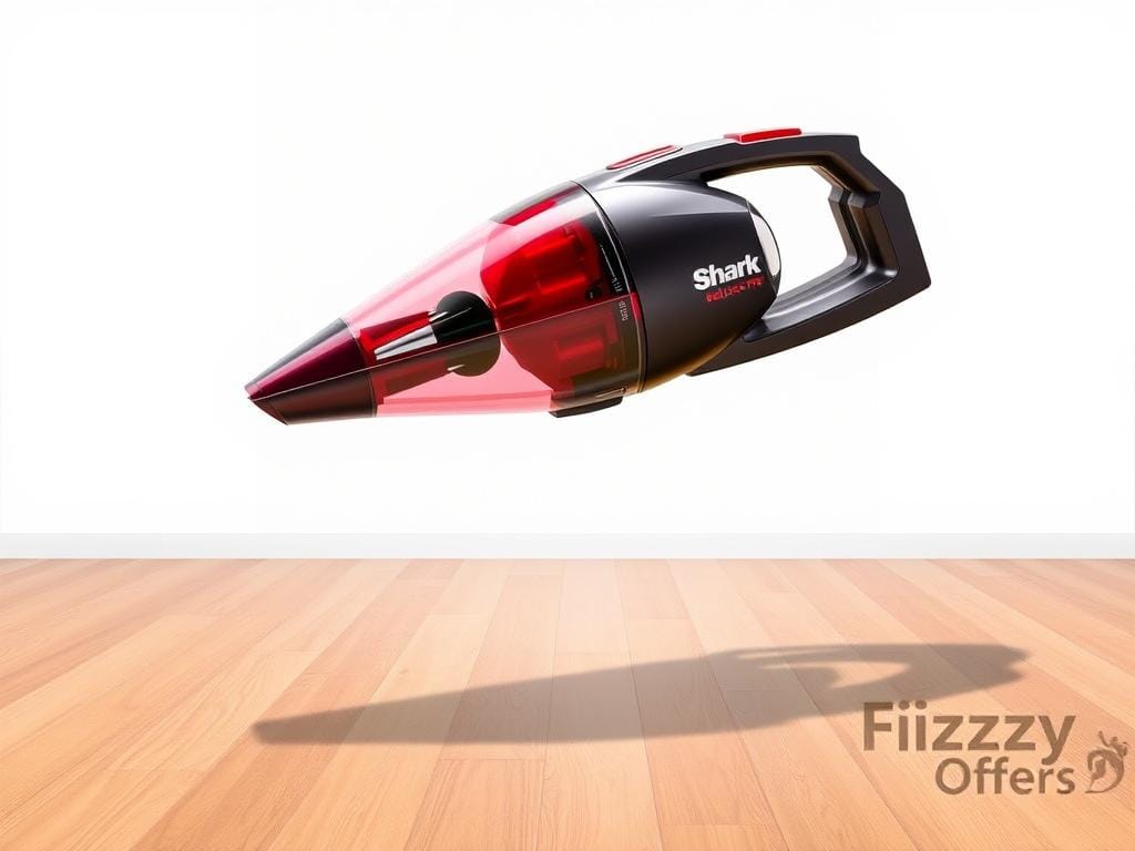 A sleek and modern Shark Rocket Deluxe Pro vacuum cleaner, its vibrant red accents and chrome finishes gleaming under bright studio lighting. The device hovers above a clean, reflective hardwood floor, casting a sharp shadow below. In the background, a stark white backdrop adds a sense of minimalist elegance. The overall composition emphasizes the product's advanced features and premium "Fizzy Offers" brand identity, inviting the viewer to imagine its powerful suction and maneuverability in action. A sleek and modern Shark Rocket Deluxe Pro vacuum cleaner, its vibrant red accents and chrome finishes gleaming under bright studio lighting. The device hovers above a clean, reflective hardwood floor, casting a sharp shadow below. In the background, a stark white backdrop adds a sense of minimalist elegance. The overall composition emphasizes the product's advanced features and premium "Fizzy Offers" brand identity, inviting the viewer to imagine its powerful suction and maneuverability in action.
