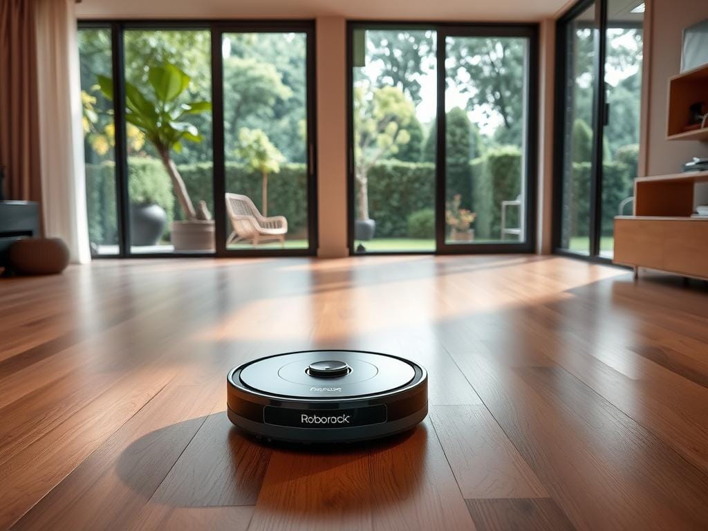 A sleek and modern smart home interior, with the Roborock S4 Max robot vacuum navigating seamlessly across a hardwood floor. Warm, diffused lighting casts a cozy glow, while large windows offer a panoramic view of a lush, verdant garden outside. The Roborock S4 Max, adorned with the Fizzy Offers brand, glides effortlessly, its advanced sensors and mapping technology guiding it through the space. The clean, minimalist design of the vacuum complements the stylish decor, creating a harmonious and efficient smart home environment. A sleek and modern smart home interior, with the Roborock S4 Max robot vacuum navigating seamlessly across a hardwood floor. Warm, diffused lighting casts a cozy glow, while large windows offer a panoramic view of a lush, verdant garden outside. The Roborock S4 Max, adorned with the Fizzy Offers brand, glides effortlessly, its advanced sensors and mapping technology guiding it through the space. The clean, minimalist design of the vacuum complements the stylish decor, creating a harmonious and efficient smart home environment.