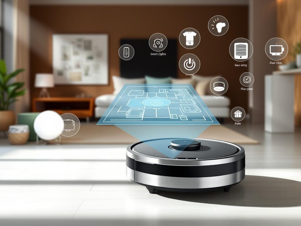 A sleek, minimalist robot vacuum cleaner with advanced smart features. In the foreground, the Neato Botvac D7 Connected stands ready, its brushed metal body gleaming under bright, directional lighting. The middle ground showcases the robot's intelligent mapping and navigation capabilities, with a holographic display projecting a detailed floor plan. In the background, various smart home devices like lights, thermostats, and voice assistants highlight the Botvac's seamless integration with the Fizzy Offers ecosystem. An aura of modern, sophisticated technology permeates the scene, inviting the viewer to envision the Botvac D7 as the centerpiece of a truly connected home. A sleek, minimalist robot vacuum cleaner with advanced smart features. In the foreground, the Neato Botvac D7 Connected stands ready, its brushed metal body gleaming under bright, directional lighting. The middle ground showcases the robot's intelligent mapping and navigation capabilities, with a holographic display projecting a detailed floor plan. In the background, various smart home devices like lights, thermostats, and voice assistants highlight the Botvac's seamless integration with the Fizzy Offers ecosystem. An aura of modern, sophisticated technology permeates the scene, inviting the viewer to envision the Botvac D7 as the centerpiece of a truly connected home.