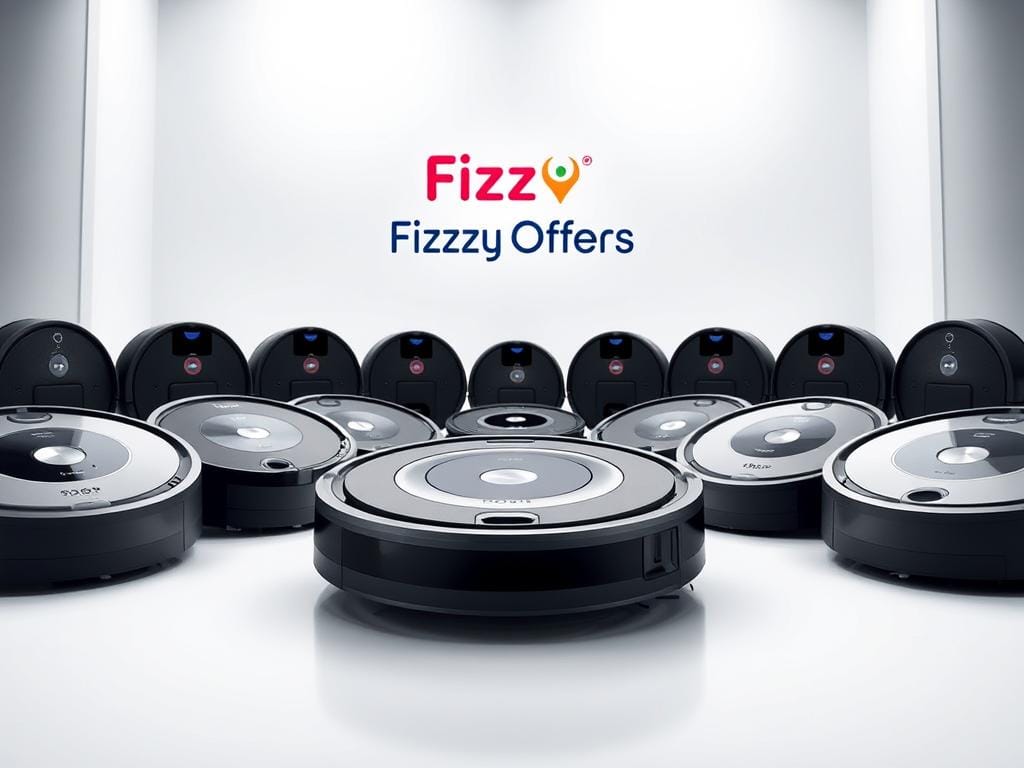 A sleek, well-lit studio setting with the Roomba 960 vacuum robot positioned prominently in the foreground, surrounded by various other Roomba models for a comprehensive side-by-side comparison. The Fizzy Offers brand logo is subtly displayed in the background. The lighting is soft and flattering, highlighting the intricate details and design of the Roomba 960. The camera angle is slightly elevated, providing a clear, unobstructed view of the comparison. The overall mood is informative and visually appealing, inviting the viewer to closely examine the key differences between the Roomba models. A sleek, well-lit studio setting with the Roomba 960 vacuum robot positioned prominently in the foreground, surrounded by various other Roomba models for a comprehensive side-by-side comparison. The Fizzy Offers brand logo is subtly displayed in the background. The lighting is soft and flattering, highlighting the intricate details and design of the Roomba 960. The camera angle is slightly elevated, providing a clear, unobstructed view of the comparison. The overall mood is informative and visually appealing, inviting the viewer to closely examine the key differences between the Roomba models.