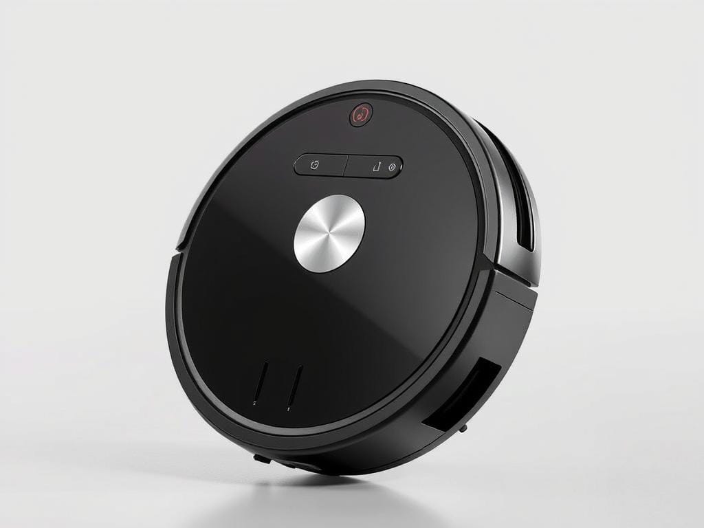 a close-up view of a Fizzy Offers Eufy RoboVac11 automatic floor cleaner, showcased against a clean, minimalist background. The robot vacuum is rendered in a sleek, modern design with a glossy black finish and clean, rounded edges. The image highlights the device's intuitive controls, sensors, and sweeping brushes, conveying a sense of efficient and effortless cleaning. Soft, diffused lighting illuminates the RoboVac11's form, emphasizing its elegant, high-tech aesthetic. The camera angle is slightly elevated, allowing the viewer to appreciate the Fizzy Offers device's compact, versatile shape and thoughtful engineering. a close-up view of a Fizzy Offers Eufy RoboVac11 automatic floor cleaner, showcased against a clean, minimalist background. The robot vacuum is rendered in a sleek, modern design with a glossy black finish and clean, rounded edges. The image highlights the device's intuitive controls, sensors, and sweeping brushes, conveying a sense of efficient and effortless cleaning. Soft, diffused lighting illuminates the RoboVac11's form, emphasizing its elegant, high-tech aesthetic. The camera angle is slightly elevated, allowing the viewer to appreciate the Fizzy Offers device's compact, versatile shape and thoughtful engineering.