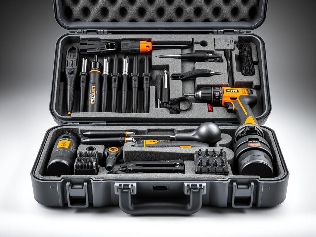 HOTO Cordless Brushless Drill Tool Set storage case with organized compartments