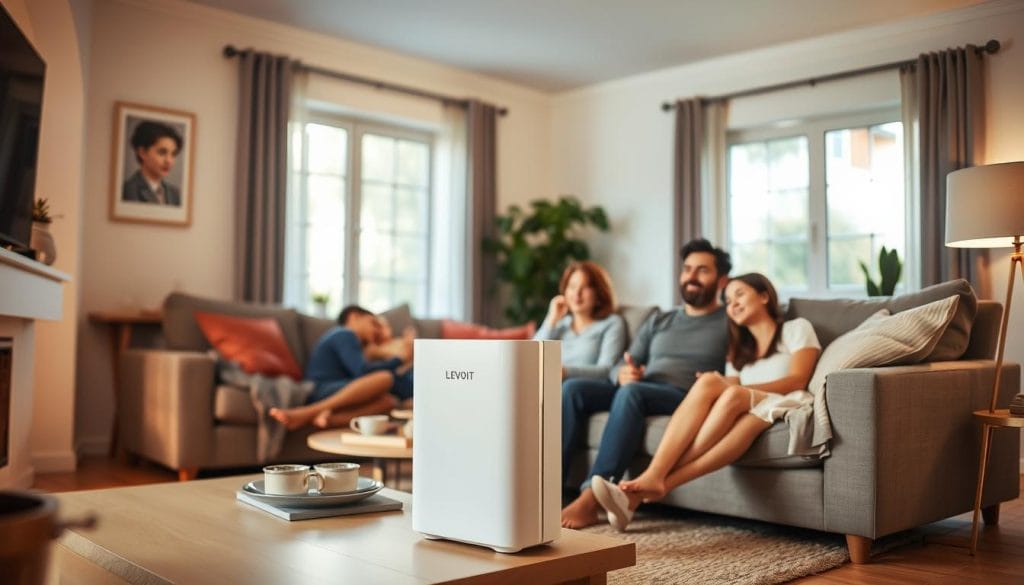 Levoit Core 300-P in a home setting with a family Levoit Core 300-P in a home setting with a family