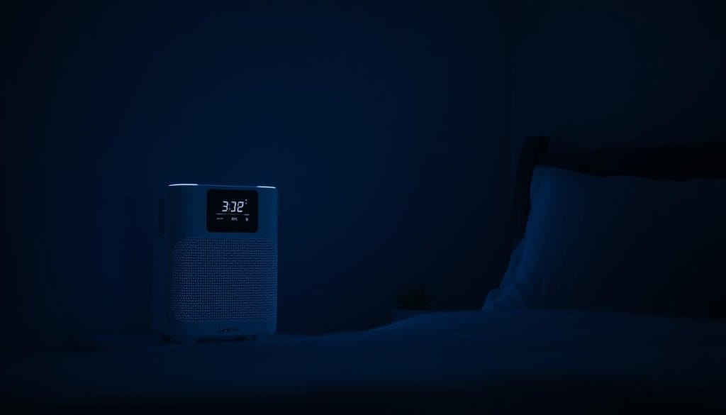 Levoit Core 300-P in bedroom setting highlighting Sleep Mode Levoit Core 300-P in bedroom setting highlighting Sleep Mode