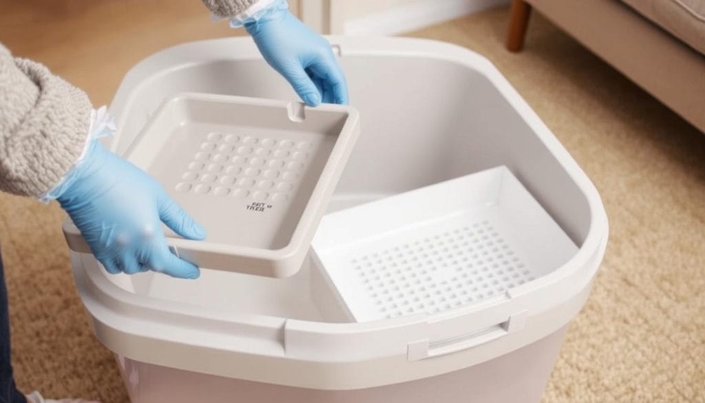 PetSafe ScoopFree Crystal Pro with disposable tray being replaced