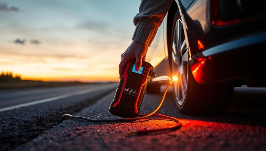 WOLFBOX 4000A Jump Starter being used to jump start a car WOLFBOX 4000A Jump Starter being used to jump start a car