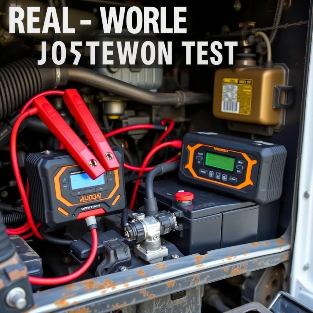 WOLFBOX 4000A Jump Starter connected to a truck battery