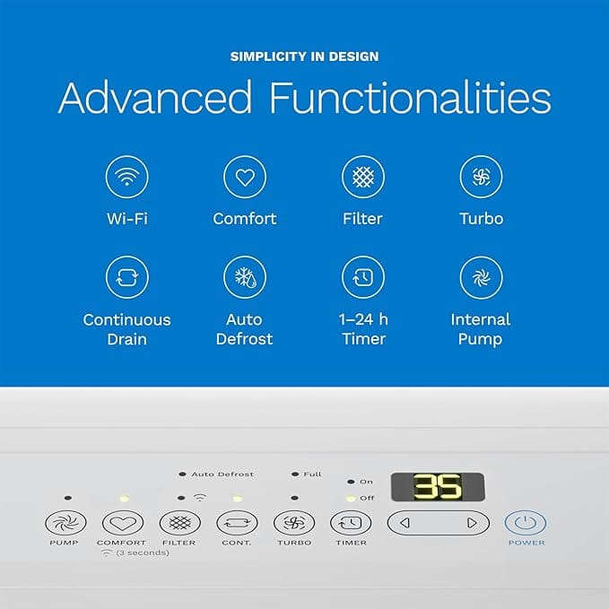 hOmeLabs Dehumidifier 50 Pint control panel with digital display