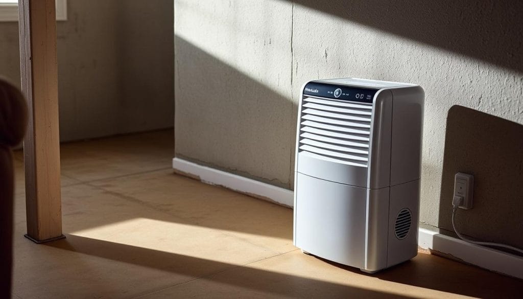 hOmeLabs Dehumidifier 50 Pint in a basement setting