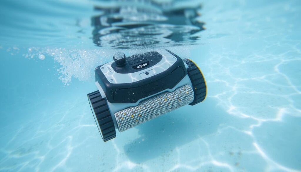 Aiper Scuba S1 cleaning pool floor with visible debris collection