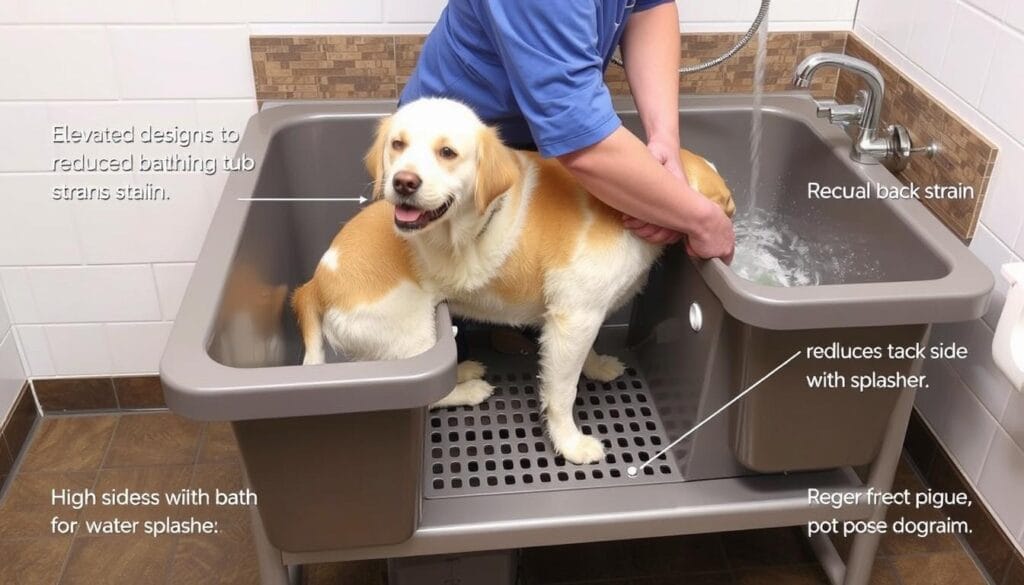 DWVO Professional Dog Bathing Station in use with a medium-sized dog