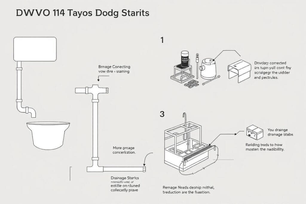DWVO dog bathing station installation diagram showing plumbing connections