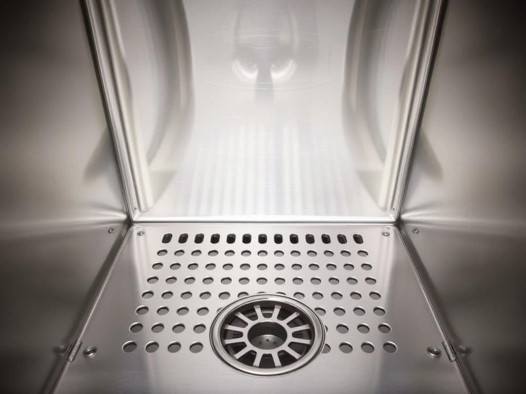 DWVO dog bathing station showing the stainless steel construction and floor grate