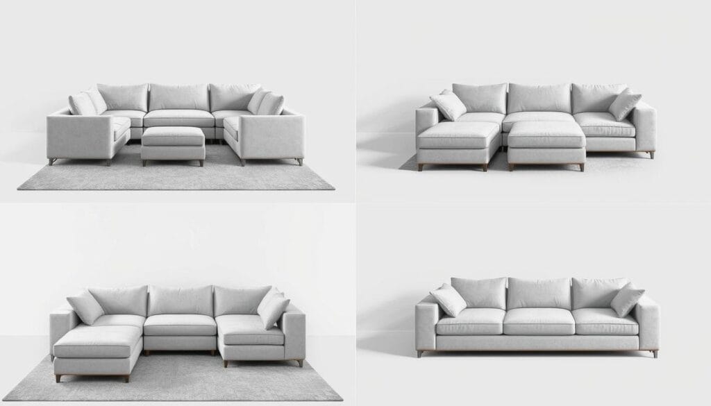 Different configurations of the Sectional Cloud Boneless Sofa Couches showing its versatility