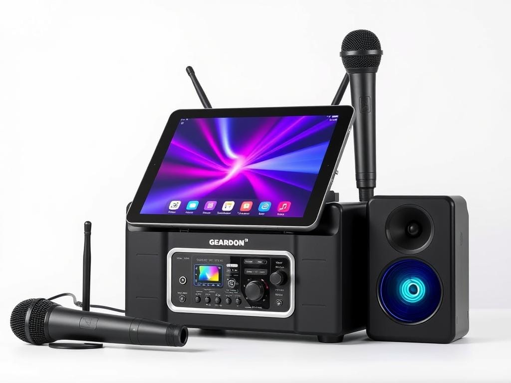 GEARDON Karaoke Machine with 15-inch screen and wireless microphones