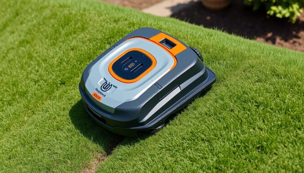 Husqvarna Automower 435X AWD climbing a steep slope - best robot lawn mowers 2025