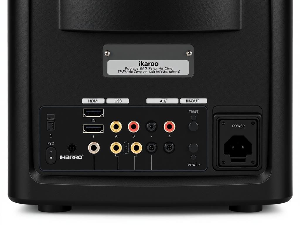 Ikarao Smart Karaoke Machine rear panel showing multiple connection ports