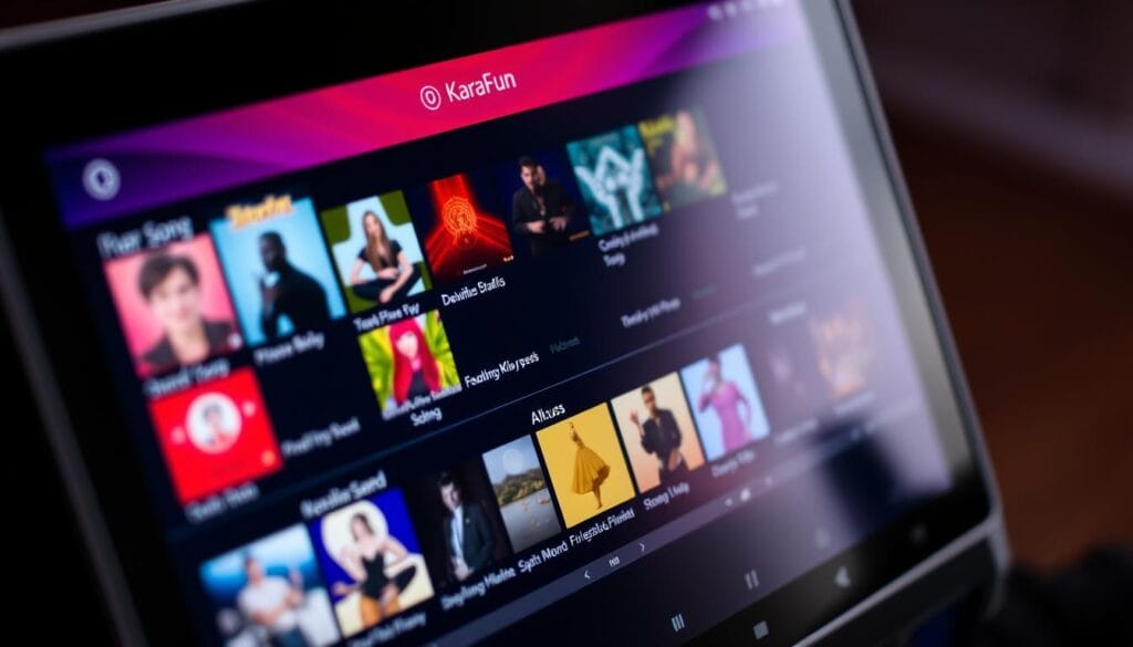 Ikarao Smart Karaoke Machine touchscreen interface showing song selection
