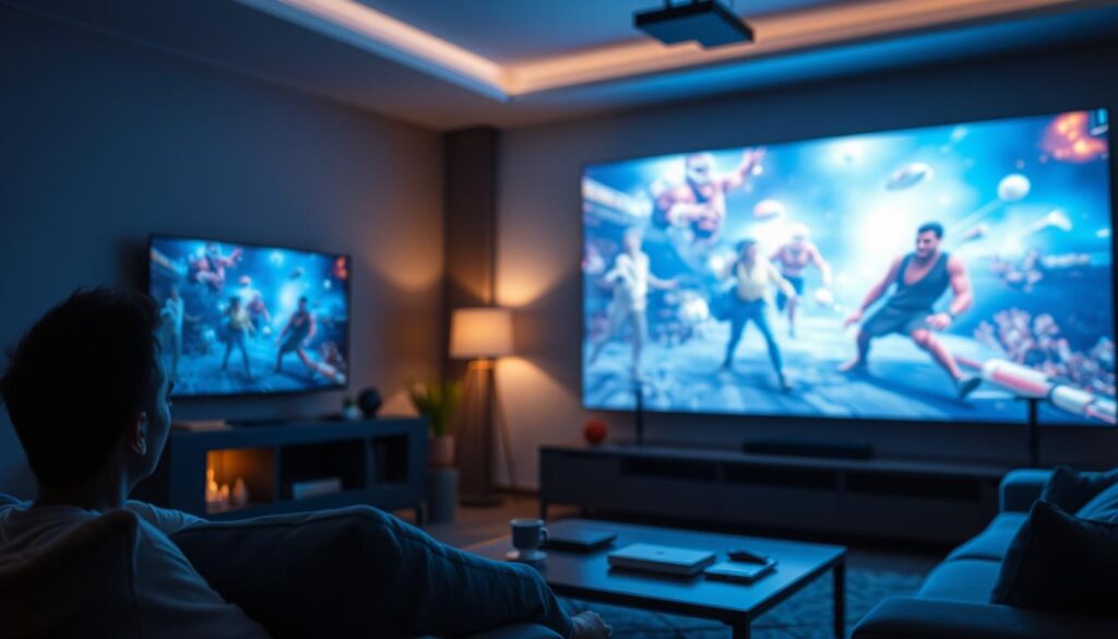 ONOAYO ONO3 Pro Smart Projector displaying vibrant content in a dimly lit room