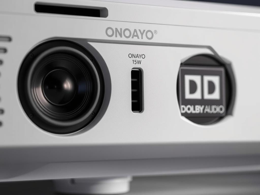 ONOAYO ONO3 Pro Smart Projector's dual speakers with Dolby Audio certification