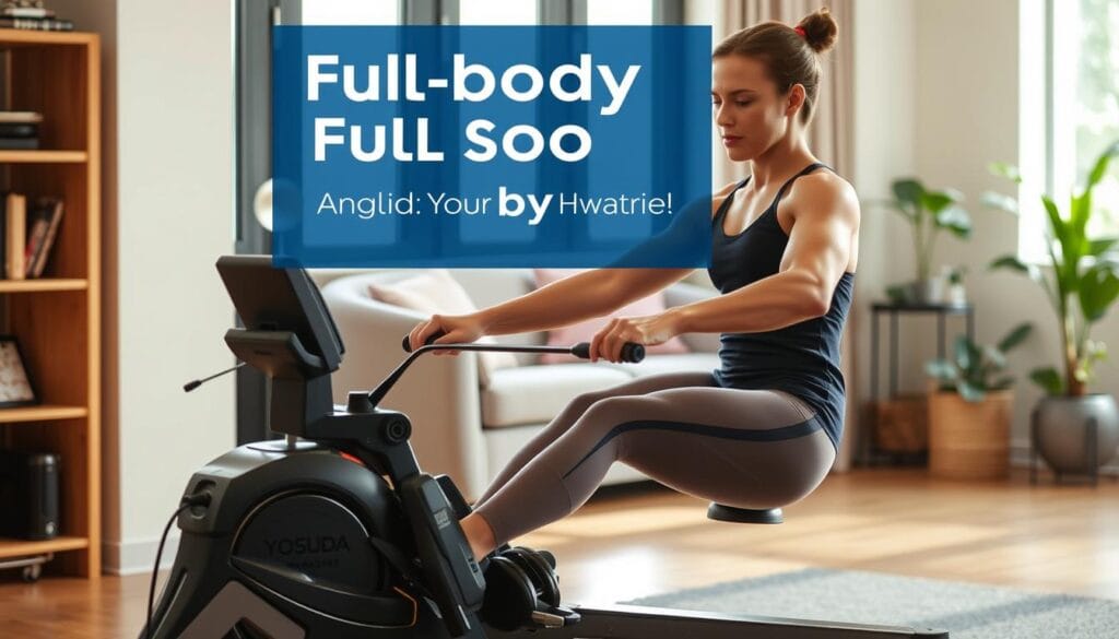 Person using the YOSUDA Magnetic Rowing Machine showing full body workout engagement