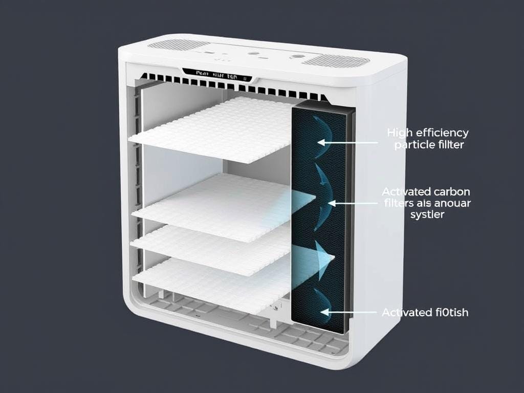 PuroAir 130i Smart Air Purifier showing the 3-layer filtration system