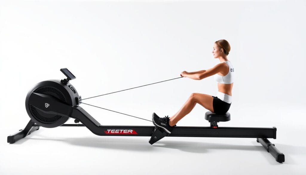 Teeter Power10 Rower showing bi-directional resistance system and elliptical motion