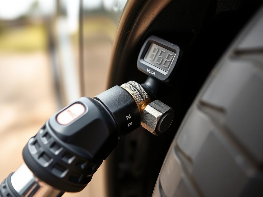 WOLFBOX 3000A air compressor inflating a tire with digital pressure display