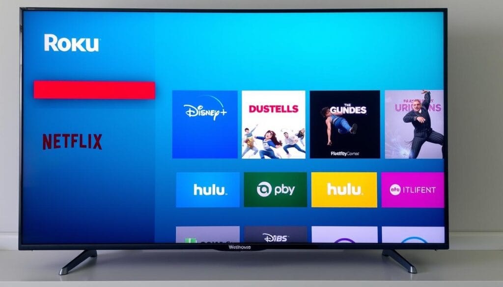 Westinghouse Roku TV 65 Inch Smart TV interface showing the Roku home screen