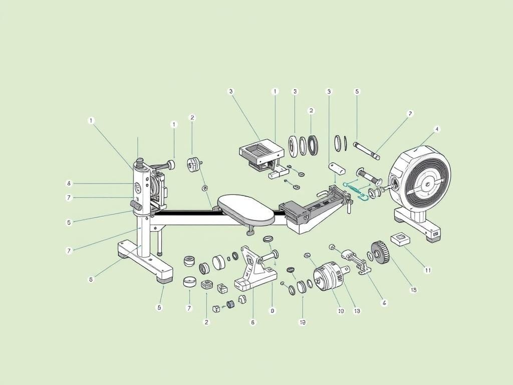 YOSUDA Magnetic Rowing Machine assembly process showing main components