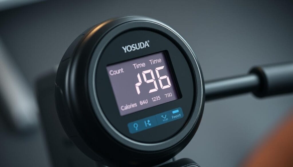 YOSUDA Magnetic Rowing Machine digital monitor display showing workout metrics