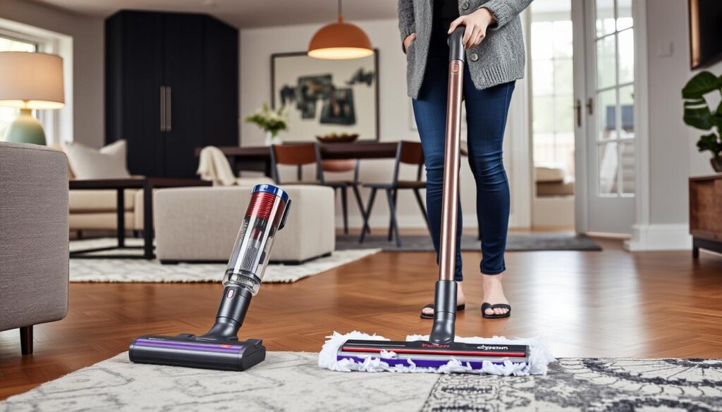 Dyson V15s Wet Dry Vacuum in use in a modern home
