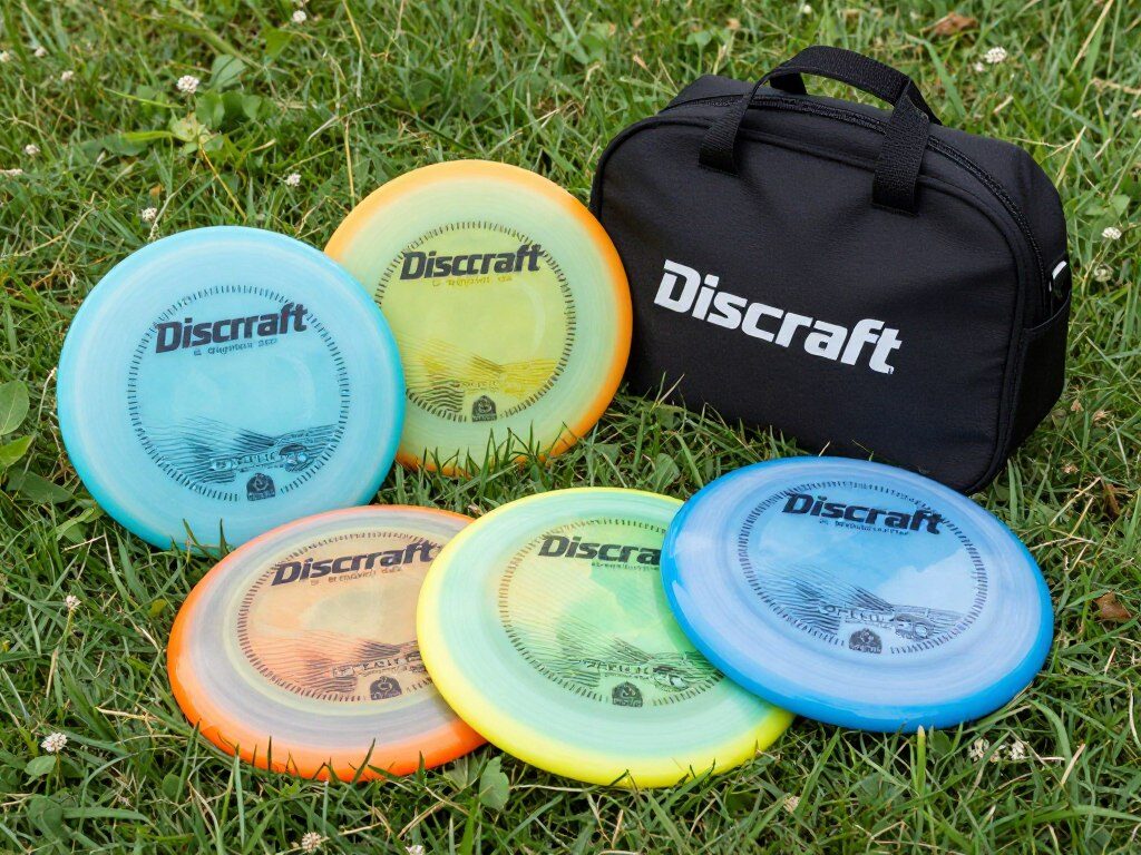discraft beginner disc golf set with four discs and carrying bag